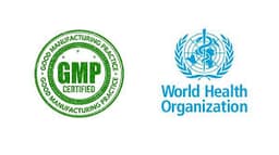 WHO and GMP certification logos